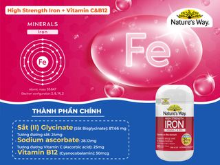 Nature’s Way High Strength Iron + Vitamin C&B12 – Hỗ trợ bổ sung Sắt, Vitamin C & B12 cho cơ thể (30v)