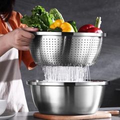 Bộ Rổ Thau Rửa Rau và Vo Gạo TVKITCHEN - Đồ Gia Dụng Nhà Bếp Chất Lượng Cao, Nhiều Kích Thước 18cm - 40cm (TV121-1)
