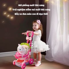 Xe đẩy thú cưng đồ chơi cho bé biết kêu, lắc đuôi, kèm phụ kiện, dùng pin, đồ chơi giáo dục