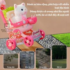 Xe đẩy thú cưng đồ chơi cho bé biết kêu, lắc đuôi, kèm phụ kiện, dùng pin, đồ chơi giáo dục