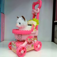 Xe đẩy thú cưng đồ chơi cho bé biết kêu, lắc đuôi, kèm phụ kiện, dùng pin, đồ chơi giáo dục