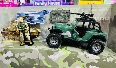 Funny House Đồ Chơi Xe Ô Tô Jeep Địa Hình Chạy Bằng Đà Có Đèn và Âm Thanh 2410 Mô Hình Xe Jeep Màu Xanh