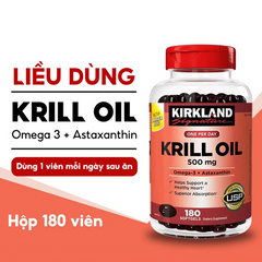 Dầu nhuyễn thể Kirkland Krill Oil Omega-3 + Astaxanthin 500mg - Hỗ trợ sức khỏe tim mạch và sức khỏe tổng thể, 180 viên của Mỹ 643042