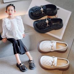 (Lẻ size 25)Bé Gái Giày Da Nhỏ Mùa Xuân Bé Gái Đế Mềm Khóa Kim Loại Giày Trẻ Em Chống Trơn Trượt Nhẹ Giày Đen