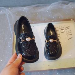 (Lẻ size 25)Bé Gái Giày Da Nhỏ Mùa Xuân Bé Gái Đế Mềm Khóa Kim Loại Giày Trẻ Em Chống Trơn Trượt Nhẹ Giày Đen