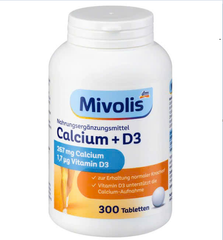 Viên uống canxi Mivolis Calcium + D3 300 viên - Tăng cường sức khỏe xương và răng cho người lớn và trẻ em