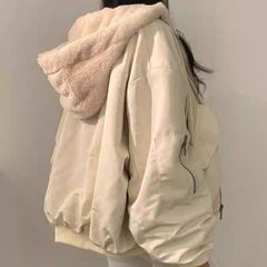 (Freesize) Áo Khoác Bomber Hai Lớp Lót Lông Cừu Dày Dáng Rộng Unisex Có Mũ Giữ Ấm Mùa Đông - Form Oversize Basic