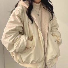 (Freesize) Áo Khoác Bomber Hai Lớp Lót Lông Cừu Dày Dáng Rộng Unisex Có Mũ Giữ Ấm Mùa Đông - Form Oversize Basic