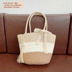 túi cói đi biển tua rua kèm nón cói vành rộng che nắng chống tia UV