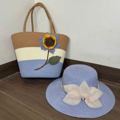 Set Túi Cói Nón Cói phong cách vintage Đi Biển Rực Rỡ Có Khóa Kéo - Túi Nữ Đeo Vai Thời Trang, Tiện Dụng Cho Picnic và Du Lịch