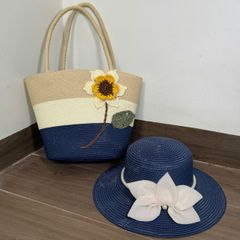 Set Túi Cói Nón Cói phong cách vintage Đi Biển Rực Rỡ Có Khóa Kéo - Túi Nữ Đeo Vai Thời Trang, Tiện Dụng Cho Picnic và Du Lịch