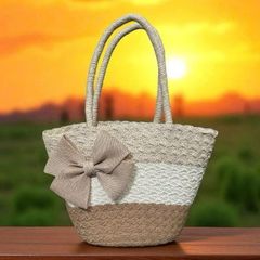 set túi cói đi biển, nón cói đính nơ sang trọng thanh lịch cho nữ, túi có khóa kéo