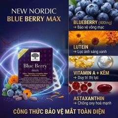 New Nordic Blue Berry Max - Viên Bổ Mắt 120 Viên Giảm Mỏi Khô Mắt, Tăng Cường Thị Lực, Bảo Vệ Mắt Khỏi Ánh Sáng Xanh