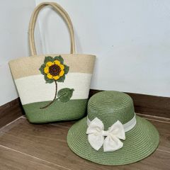 Set Túi Cói Nón Cói phong cách vintage Đi Biển Rực Rỡ Có Khóa Kéo - Túi Nữ Đeo Vai Thời Trang, Tiện Dụng Cho Picnic và Du Lịch