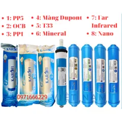 Trọn bộ Combo 8 lõi lọc nước Karofi 12345678 - T33, Mineral, Far, Nano silver