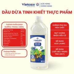 [COMBO 2 CHAI] Dầu dừa tinh khiết Organic Vietcoco (thực phẩm ) chai 500ml