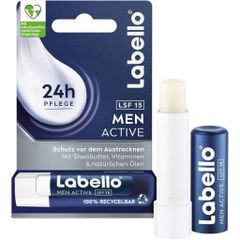 Son Dưỡng Môi Labello Men Active Với SPF 15 – Dưỡng Ẩm 24 Giờ Với Bơ Shea và Vitamin Cho Môi Mềm Mại (4.8g)