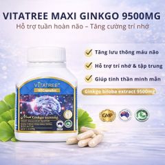 Viên Uống Bổ Não Vitatree Ginkgo Plus 9500 + CoQ10 50mg – Hỗ Trợ Trí Nhớ, Tuần Hoàn Não – 60 Viên
