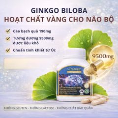 Viên Uống Bổ Não Vitatree Ginkgo Plus 9500 + CoQ10 50mg – Hỗ Trợ Trí Nhớ, Tuần Hoàn Não – 60 Viên