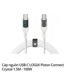 Dây sạc C to C Logiix 1.5m dù cước, trong suốt, có màn hình đo công suất new, nobox
