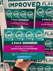 KEM ĐÁNH RĂNG HỮU CƠ HƯƠNG BẠC HÀ ÂU CỦA MỸ TOM’S ANTIPLAQUE & WHITENING FLUORIDE FREE PEPPERMINT HỘP 4 TUÝP x 161.5G