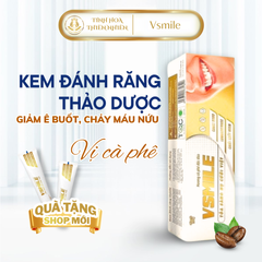 kem đánh răng thảo dược vị cà phê VSMILE. không fluoride dùng được cho trẻ. Dưỡng nướu, thơm miệng, giảm chảy máu, ê buốt, viêm nhiệt 150g