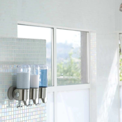 Set 3 bình đựng dầu gội, sữa tắm treo tường Simplehuman Triple Wall Mount Shower Pump