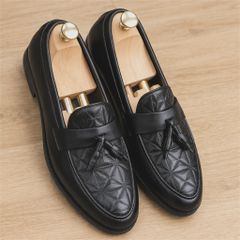 Giày lười da PU cao cấp DAVINCIA, giày da nam chụp kỷ yếu dập vân họa tiết 3D đế cao 3cm có khâu G8