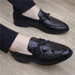 Giày loafer da mềm DAVINCIA, Giầy chú rể chất liệu da PU mềm dâp vân sắc nét gắn băng thắt nơ chuông tinh tế G13
