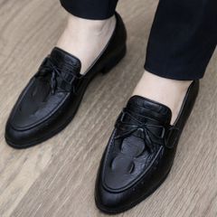 Giày loafer da mềm DAVINCIA, Giầy chú rể chất liệu da PU mềm dâp vân sắc nét gắn băng thắt nơ chuông tinh tế G13