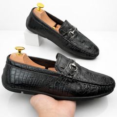 Giày Moca đế bệt DAVINCIA da PU dập vân cá sấu sắc nét, Giầy lười da mềm đế siêu nhẹ có khâu đế chắc chắn G31