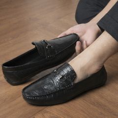 Giày Moca đế bệt DAVINCIA da PU dập vân cá sấu sắc nét, Giầy lười da mềm đế siêu nhẹ có khâu đế chắc chắn G31
