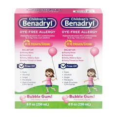 Siro chống dị ứng cho bé Children’s Benadryl Dye-Free Allergy Liquid Bubble Gum 236ml 