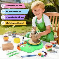 Đồ chơi bàn xoay làm gốm cho bé DIY bản nâng cấp có bàn đạp giúp bé sáng tạo phát triển tư duy