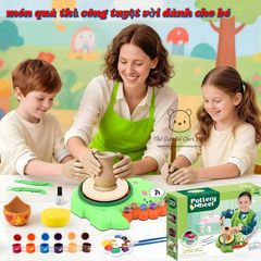Đồ chơi bàn xoay làm gốm cho bé DIY bản nâng cấp có bàn đạp giúp bé sáng tạo phát triển tư duy