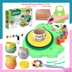 Đồ chơi bàn xoay làm gốm cho bé DIY bản nâng cấp có bàn đạp giúp bé sáng tạo phát triển tư duy