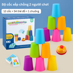 Trò Chơi Xếp Cốc Nhựa Đủ Màu Cho Bé - Rèn Luyện Trí Nhớ Phối Hợp Tay-Mắt Bộ 12 Cốc Cùng Thẻ Câu Đố 23CXC01