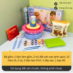 Bộ Đồ Chơi Bàn Làm Gốm Cao Cấp Cho Bé Tập Làm Đồ Gốm Học STEAM Bản Sạc Pin Đất Sét Cao Lanh