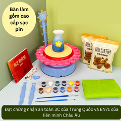 Bộ Đồ Chơi Bàn Làm Gốm Cao Cấp Cho Bé Tập Làm Đồ Gốm Học STEAM Bản Sạc Pin Đất Sét Cao Lanh
