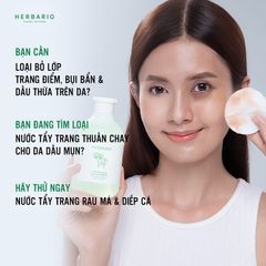 Nước tẩy trang Rau Má & Diếp Cá Herbario 300ml thuần chay cho da mụn, da dầu