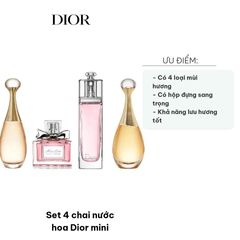 Set 4 Chai Nước Hoa Mini Dior - Gồm Miss Dior, Dior J’adore EDP, EDT, Addict - Quà Tặng Sang Trọng Hương Hoa Cỏ và Trái Cây Chính Hãng