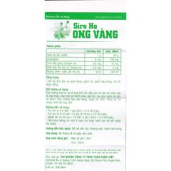 Siro ho Ong Vàng - giảm ho, khan tiếng, ngứa cổ, đau họng