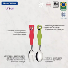 Bộ Thìa Dĩa Trẻ Em 2 Món Tramontina Chất Thép Không Gỉ Cán Nhựa PP Brazil 23797