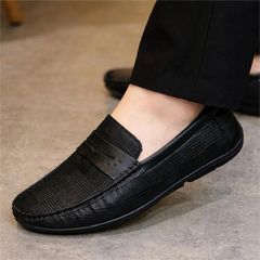 ( Mã D68 ) Giày Moca da mềm in hoa văn kẻ sọc, Giầy lười da PU đế siêu nhẹ có khâu chỉ xung quanh mặt đế cực chắc chắn