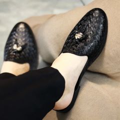 Giầy in caro hở gót da mềm DAVINCIA, Sục nam mùa hè giá rẻ đế cao su đúc nguyên khối cao 3cm chống trơn trượt có khâu G2 653487