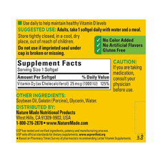 Viên uống bổ sung Vitamin D3 Nature Made D3 1000 IU - 650 viên hỗ trợ xương chắc khỏe, không gluten