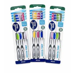 Bàn chải Dontodent Hoch-Tief Mittel 3 cái lông trung bình Đức