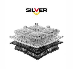 SET 4 THỐ KÈM KHAY PHA LÊ SILVER