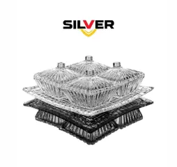 SET 4 THỐ KÈM KHAY PHA LÊ SILVER