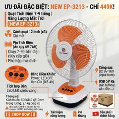 Quạt bàn tích điện hãng EASY POWER EP-3212A , chạy nguồn 220v 12 inch , sạc điện thoại, đèn Led